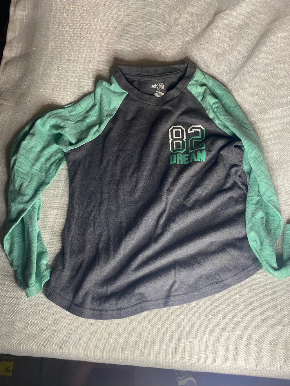 Danskin Long Sleeve Raglan Tee - Charcoal & Mint
